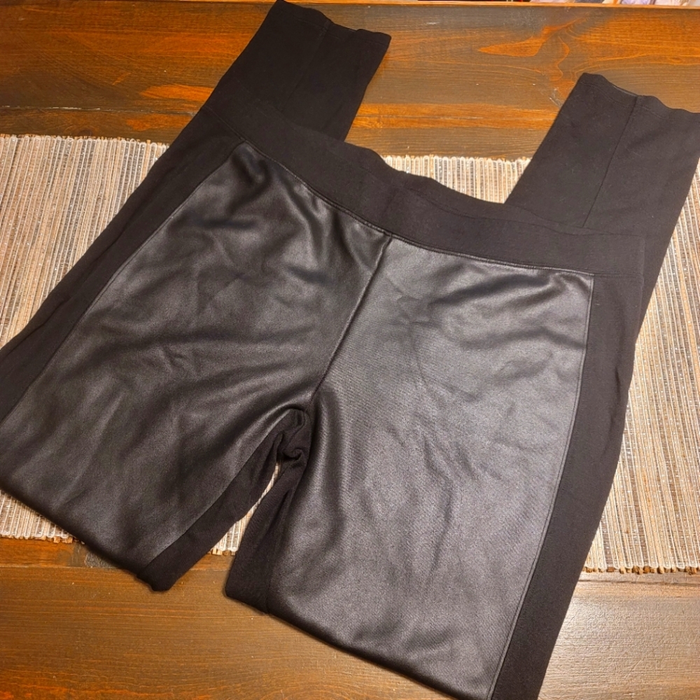 Express Faux Leather and Knit Leggings Large Black